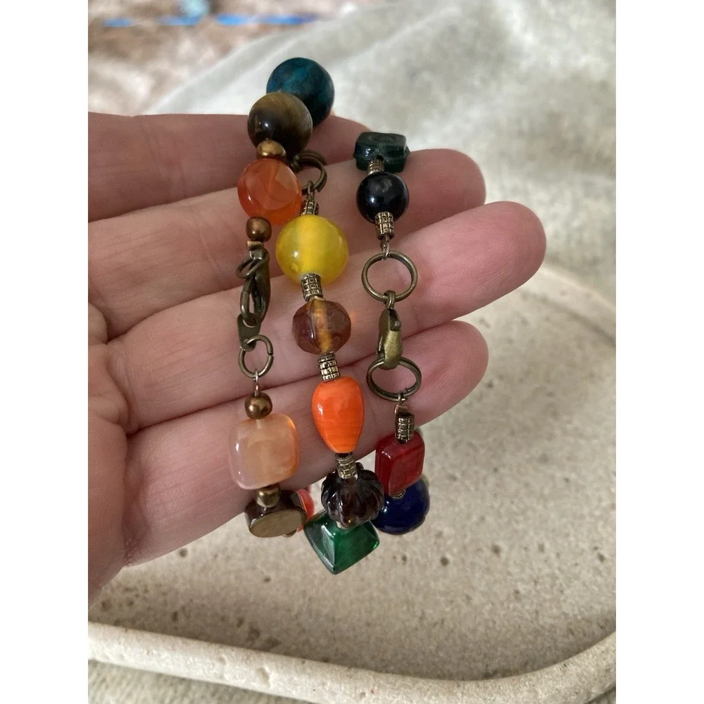 Vintage Beggars Bead Bracelets Set Of 3 Glass Colorful Artsy Eclectic